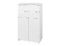 Armoire blanche avec deux portes et trois tiroirs.