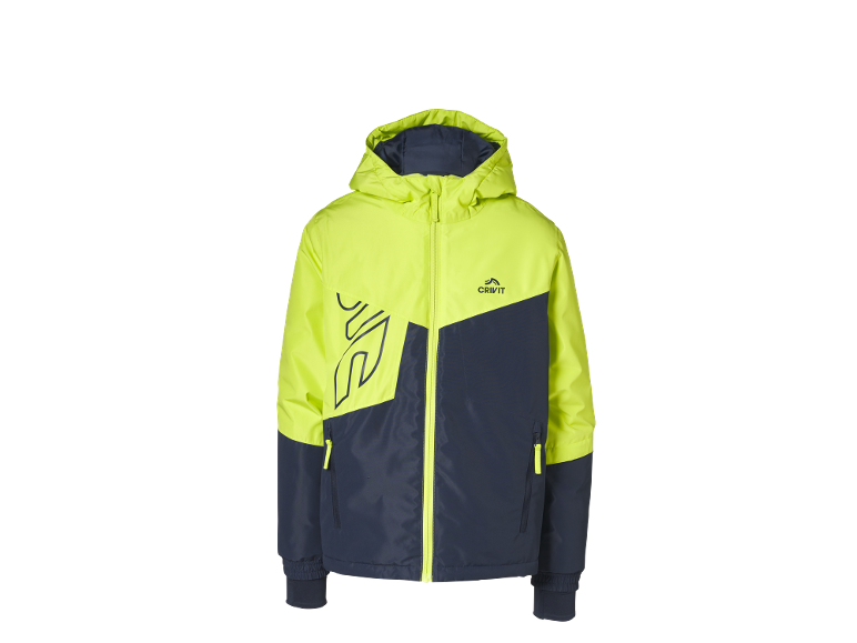 Veste d'hiver enfant jaune et bleue avec capuche et fermeture éclair