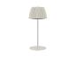 Lampadaire blanc avec abat-jour plissé.