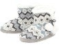 Bottes et chaussons tricotés à motif nordique gris, blanc et bleu, avec bordure en fausse fourrure