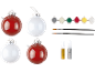 Kit de création de décorations de Noël avec boules rouges et blanches, peintures, pinceaux et colle pailletée.