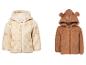 Deux vestes à capuche moelleuses pour bébés, une crème à motifs d'ours, une marron à visage d'ours