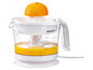 Un presse-agrumes SilverCrest blanc avec une orange et du jus d'orange.
