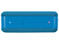 Haut-parleur Bluetooth portable bleu avec boutons marche/arrêt, Bluetooth, lecture/pause et volume.