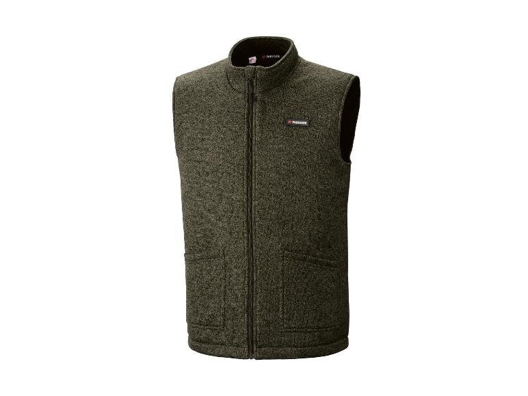 Gilet polaire homme kaki avec fermeture éclair et poches.