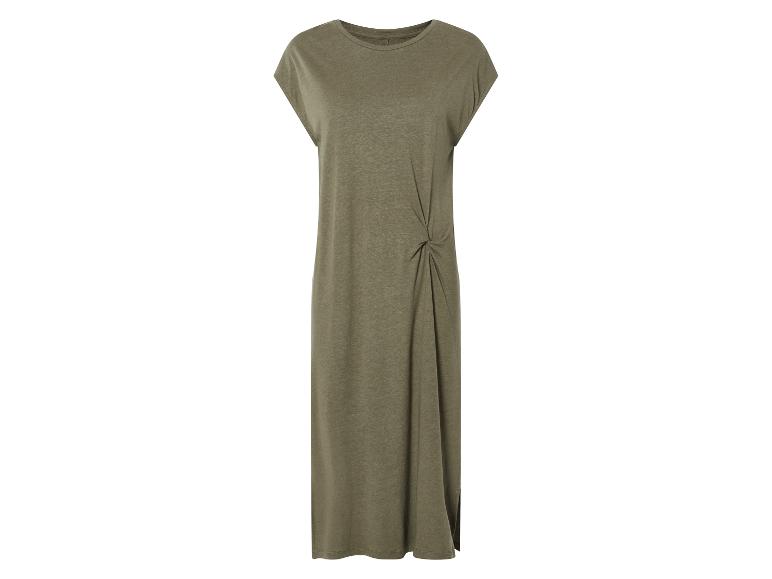 Robe tunique vert olive à nœud latéral.