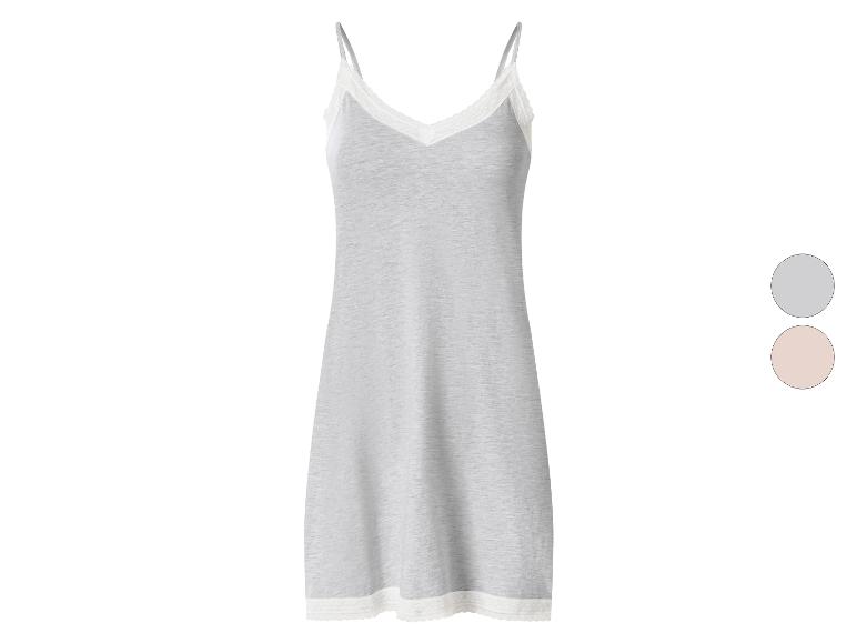 Chemise de nuit grise pour femme avec bordure en dentelle, également disponible en rose.