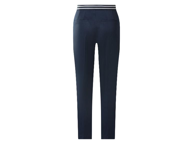 Pantalon femme bleu marine avec taille élastique rayée, vue arrière.