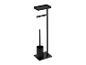 Support noir pour papier toilette, brosse et plateau.