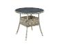 Table de jardin ronde en rotin avec plateau en verre et étagère inférieure