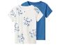 Lot de 2 t-shirts pour enfants : un blanc à motifs chiens skateurs bleus et un bleu uni.