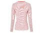 Un t-shirt à manches longues rayé rose avec un col orange.