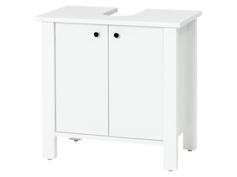 Armoire de salle de bain blanche avec deux portes.