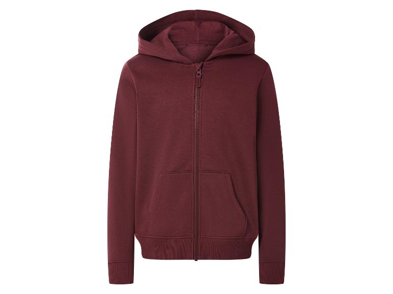 Sweat à capuche bordeaux zippé avec poches.