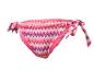 Bas de bikini femme à motif zigzag rose et orange, avec liens latéraux.