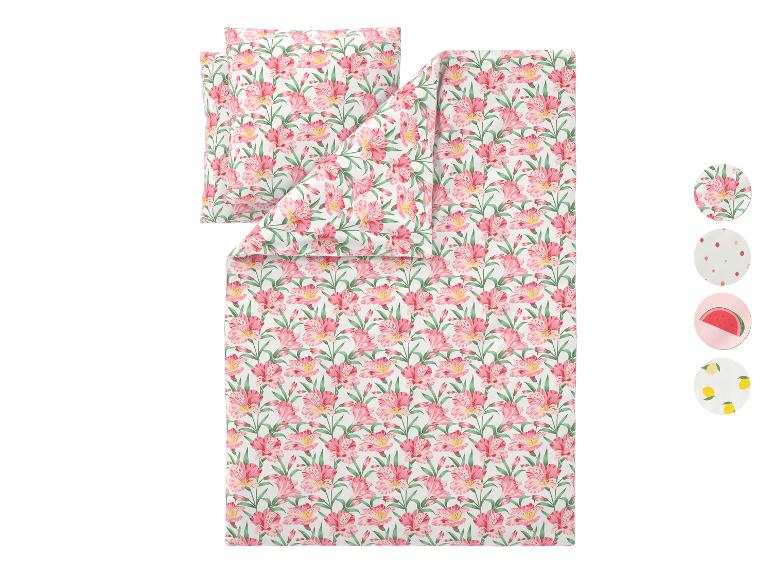 Parure de lit à motif floral rose, avec options de motifs fruités.