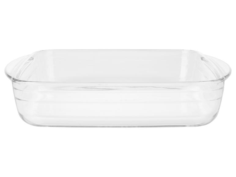 Plat à four rectangulaire en verre transparent.