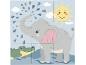 Puzzle en bois avec un éléphant, un crocodile et un soleil souriant.