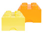 Deux boîtes de rangement LEGO jaunes et orange.