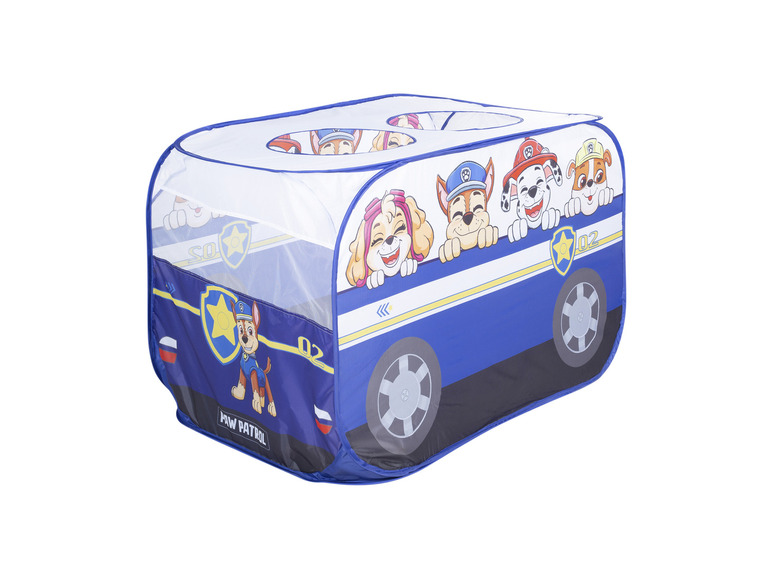 Une tente pop-up Paw Patrol en forme de voiture de police.