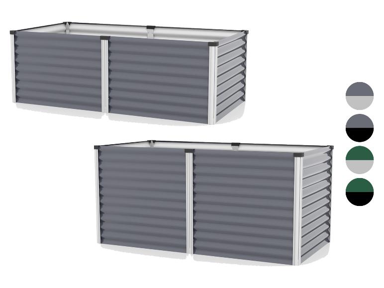 Deux bacs de jardin surélevés en métal gris avec des options de couleur, y compris le gris et le vert.