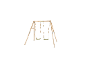 Portique en bois avec deux sièges verts sur fond blanc.
