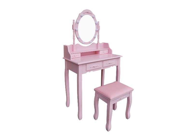 Coiffeuse rose avec miroir et tabouret