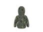 Doudoune enfant verte à motif dinosaure, vue de dos.