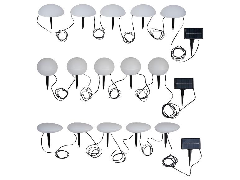 Lampes solaires d'extérieur : modèles champignon et boule.