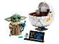 Ensemble LEGO Star Wars Grogu et sa nacelle flottante, avec plaque informative.