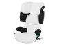Un siège auto Cybex blanc avec des détails noirs et verts.