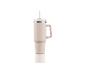 Gobelet isotherme rose avec paille et anse.