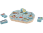 Puzzle en bois avec instruments de musique : saxophone, guitare, clavier, tambour et maracas.