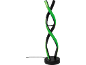 Lampe de table LED en spirale avec lumière verte et socle noir.