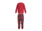 Pyjama rouge avec haut à manches longues et pantalon à carreaux.