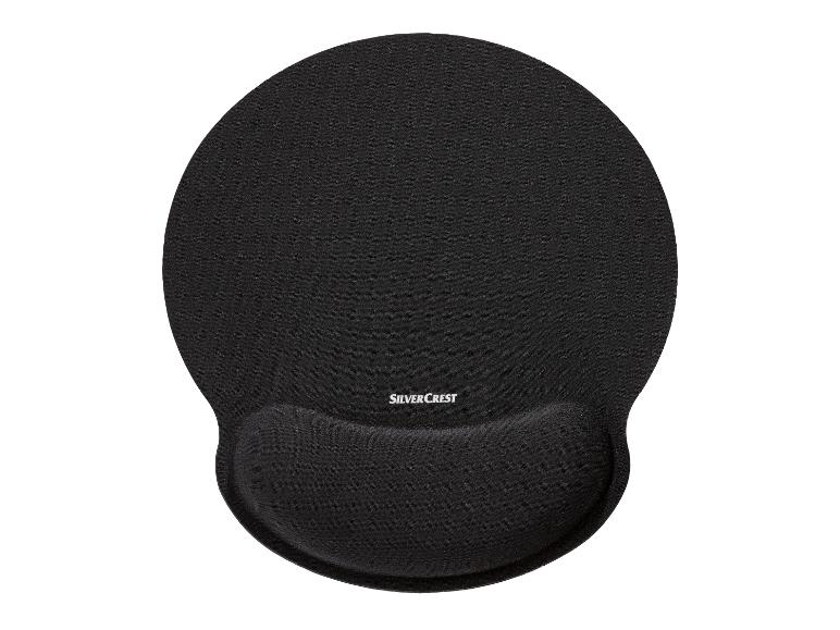 Un tapis de souris rond avec un coussin de Silvercrest.