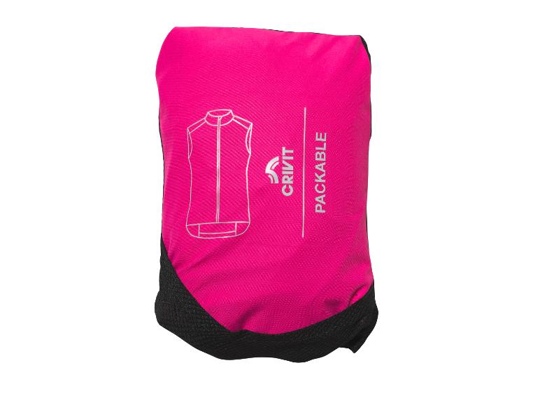 Gilet fuchsia compressible avec un croquis de gilet et le texte « PACKABLE ».
