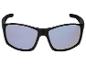 Lunettes de soleil de sport noires avec verres bleus réfléchissants.