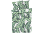 Parure de lit avec motif de feuilles de bananier vertes sur fond blanc.