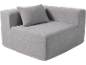 Canapé d'angle modulaire gris clair avec coussin assorti.