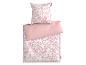 Parure de lit MICHALSKY rose avec motif floral blanc et côté rose uni.