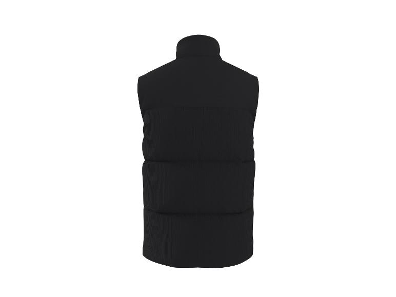Gilet matelassé noir avec col montant, vu de dos.
