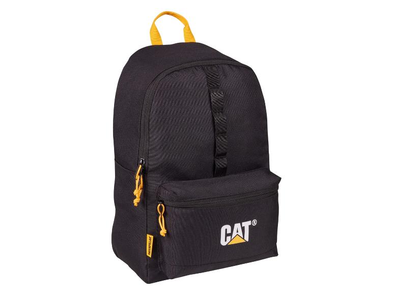 Sac à dos noir avec des accents jaunes et une poche avant