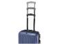 Valise bleue avec poignée télescopique en trois positions.