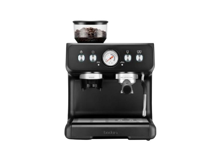 Machine à café avec moulin intégré et manomètre.