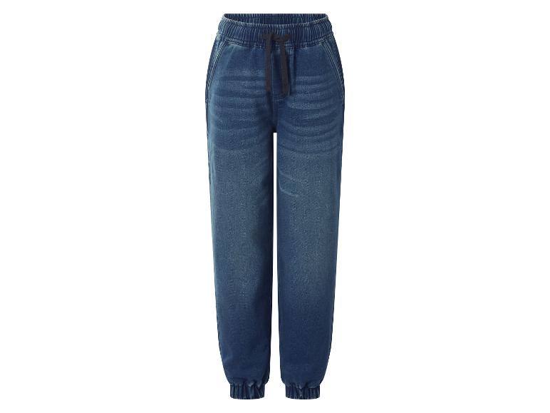 Joggers en jean bleu pour enfants avec taille élastique et cordon de serrage.
