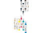 Divers tubes de peinture pour vitres de différentes couleurs, avec un design sur le thème de l'espace.