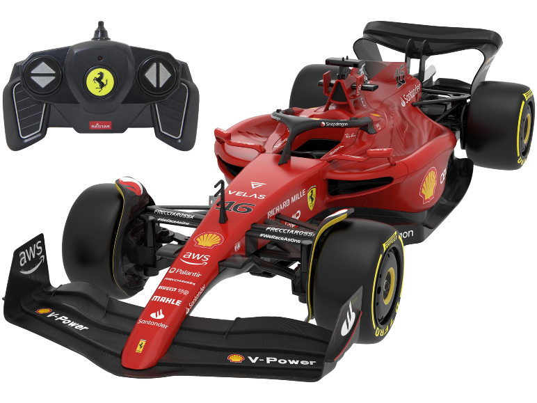 Voiture de course télécommandée rouge avec une télécommande noire