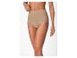Culotte sculptante côtelée beige taille haute portée par une femme