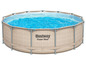 Piscine Bestway Power Steel avec un design en osier brun.
